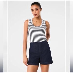 Spanx Shorts Womens XS Blue Raw Indigo Zero Waistband Jean High Rise Shaping
